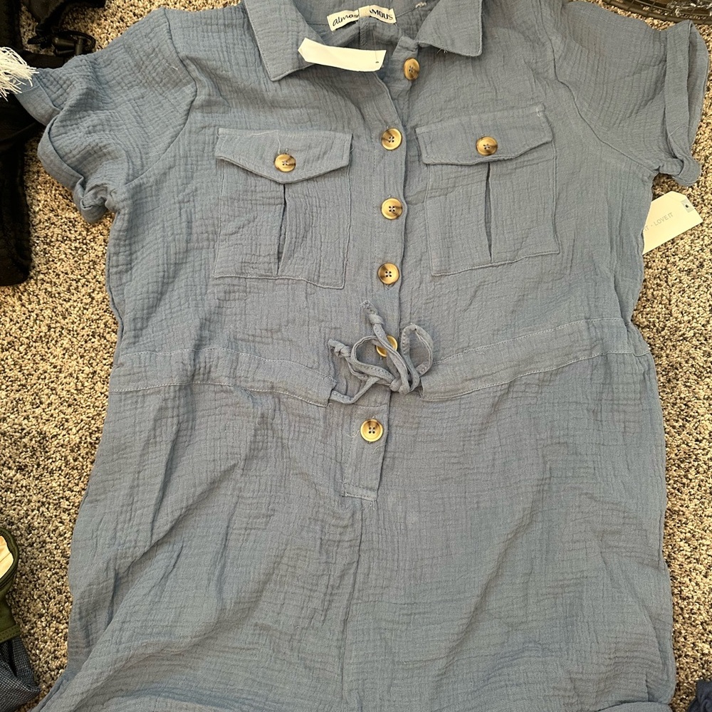 Blue Button-Up Romper